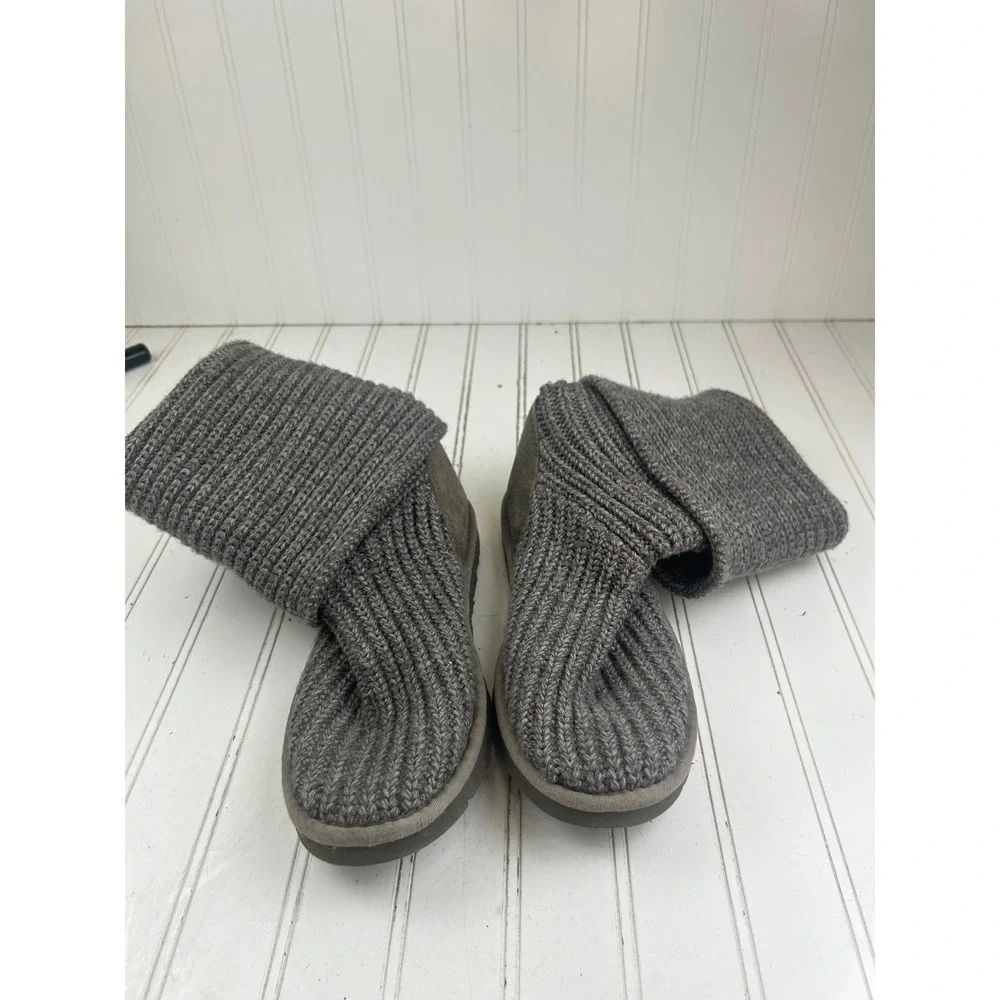 UGG Classic Cardy Gray Knit Button Tall Boots Women's Size 7